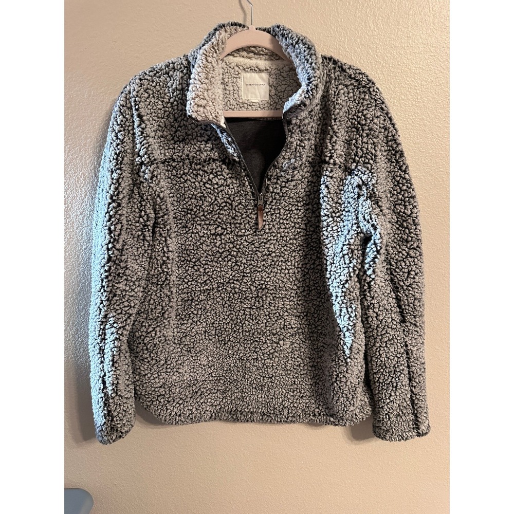 Thread & Supply Gray Sherpa Pullover‎ Cozy Quarter Zip Fleece Large